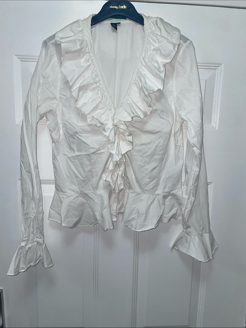 Ralph Lauren White Ruffle Front Blouse